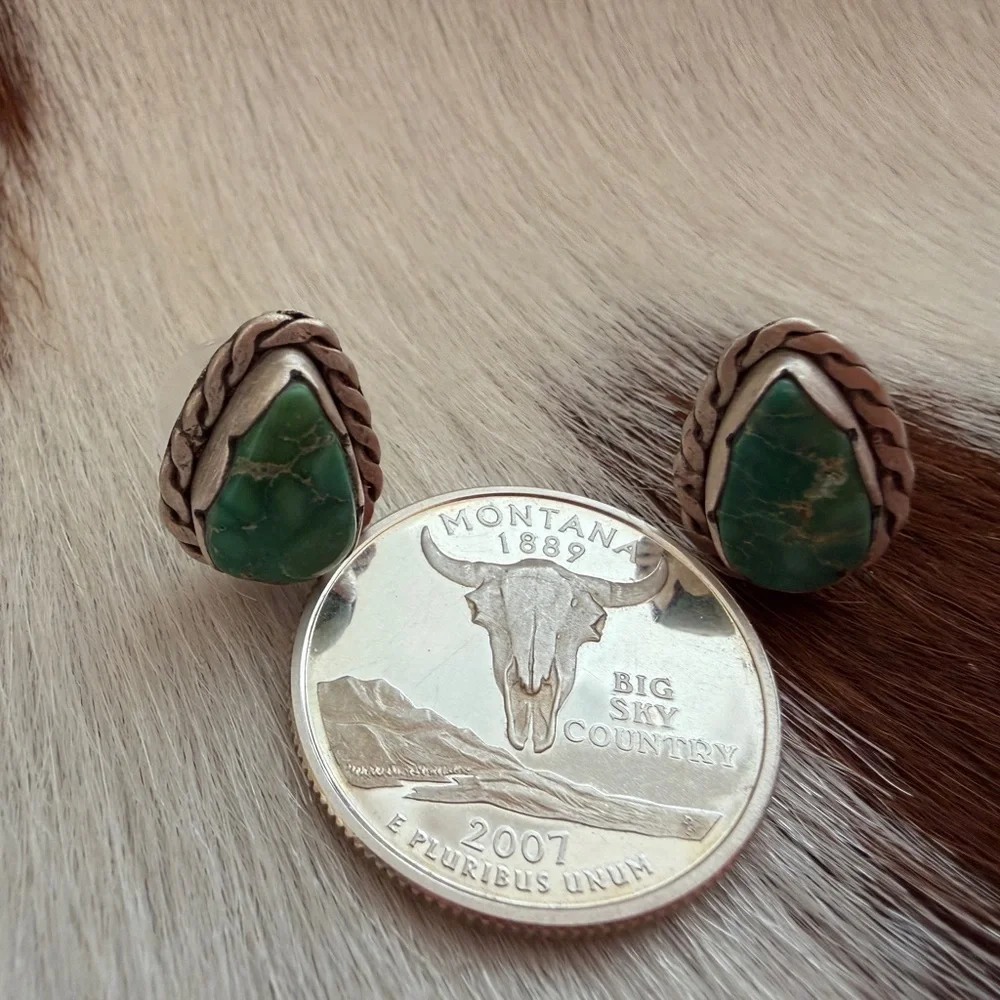 ❤️ Emerald Valley Teardrop Turquoise Matte Sterling Stud Earrings 4 Gm ~ Quality - Picture 4 of 13